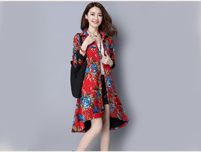 hh秋季新款女裝民族風(fēng)時(shí)尚棉麻印花長袖連衣裙 福卡商城